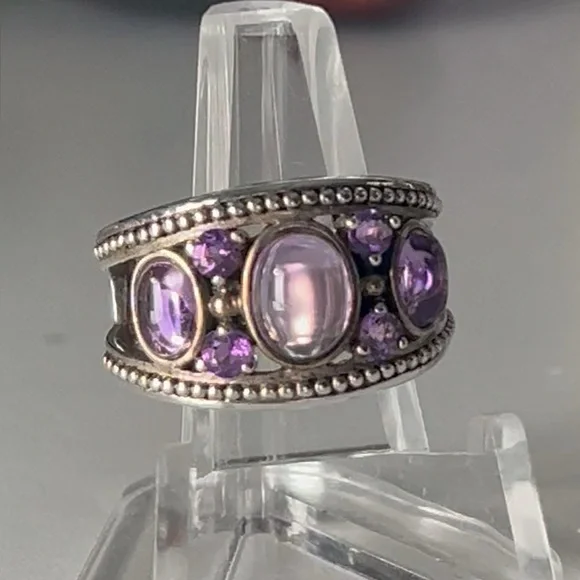 Sterling Silver Art Deco Cabochon Amethyst Ring - Picture 2 of 8